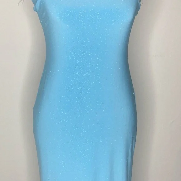 Sparkle Bandeau Blue Strapless Dress - Picture 4 of 13